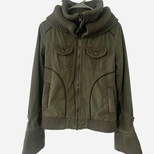 extremely rare Ingni double collar zip up military green bomber jacket